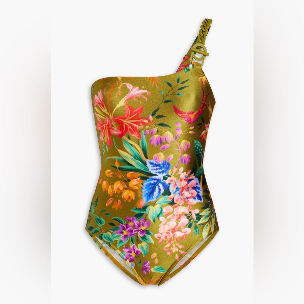 NWT Zimmermann Green Tropicana one-shoulder One-Piece Swimwear Size AU 2 US 6-8